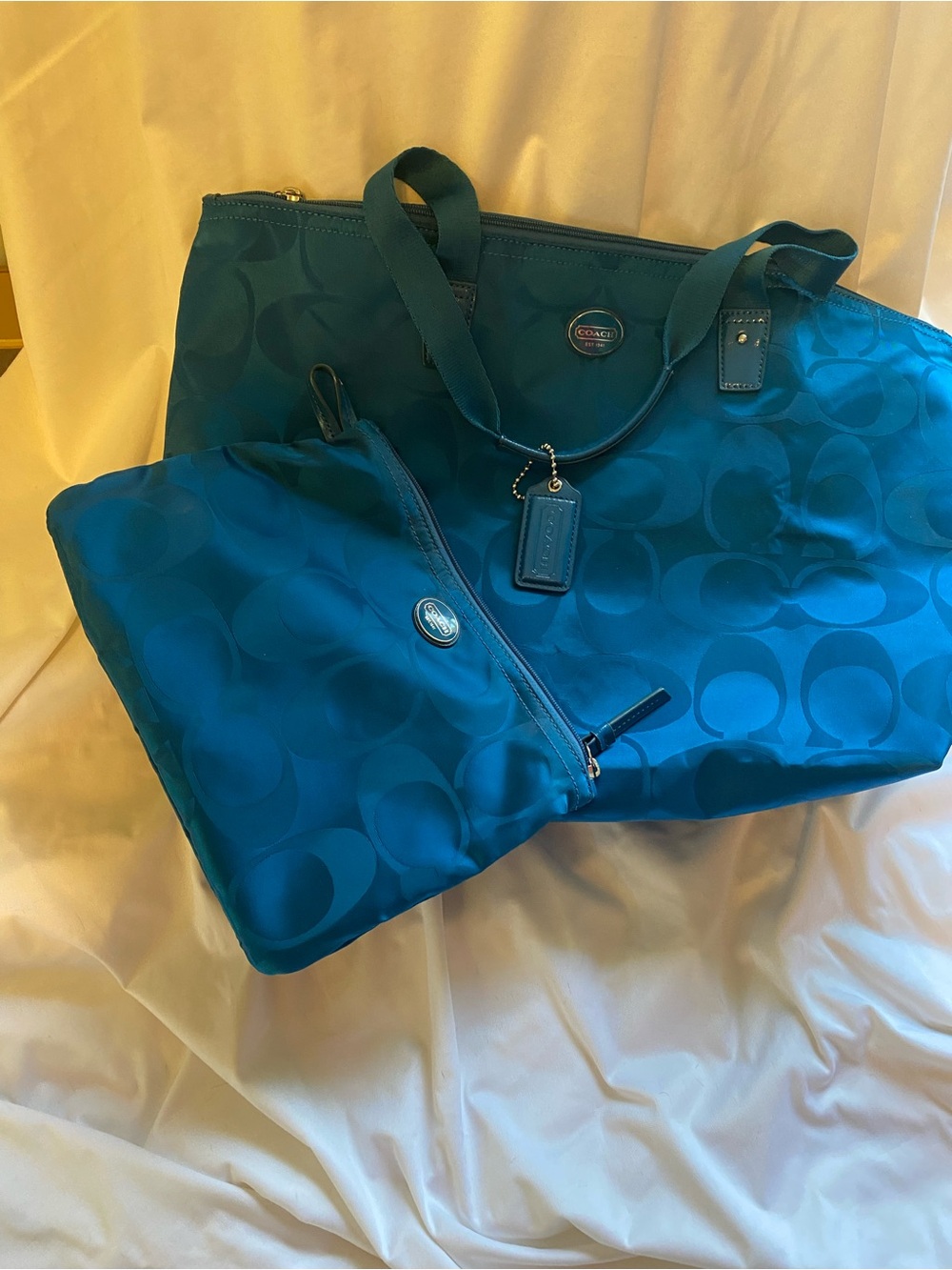 Coach Blue Signature Jacquard Tote - Gem